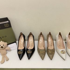 Replica Designer Gucci Women Leather High Heels Casual Pointed Single Shoes