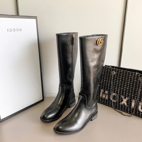 Replica Designer Gucci Women Leather Round Toe High Boots