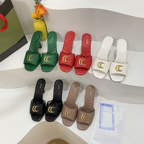 Replica Designer Gucci Women Letter Metal Buckle High-Heeled Slippers