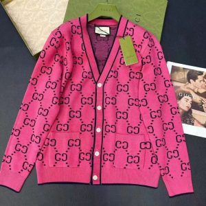 Replica Designer Gucci Women Letter V-Neck Single-Breasted Knitted Cardigan
