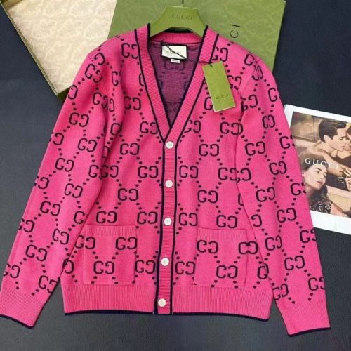 Replica Designer Gucci Women Letter V-Neck Single-Breasted Knitted Cardigan