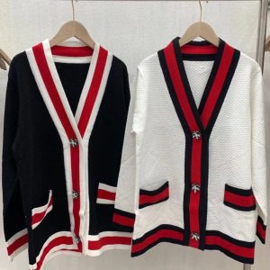 Replica Designer Gucci Women Loose Woven Color Matching Temperament V-Neck Slim Single-Row Gem Button Cardigan Jacket