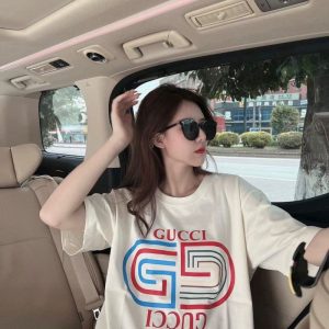 Replica Designer Gucci Women Men Double G Printing Short-Sleeved T-Shirt
