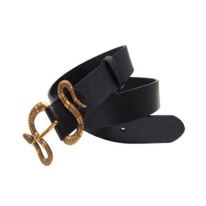 Replica Designer Gucci Women Men Handmade Black Retro Snake Buckle Belt