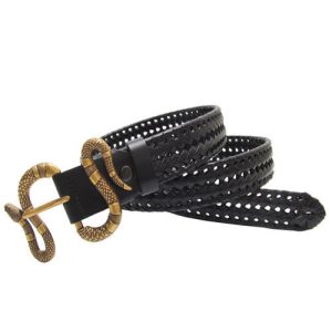 Replica Designer Gucci Women Men Handmade Black Woven Belt Retro Snake Buckle Belt