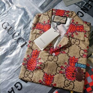 Replica Designer Gucci Women Men Pineapple Letter G Old Flower Full Print Trend Casual Fashion Loose Short-Sleeved Shirt