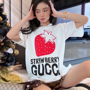 Replica Designer Gucci Women Men Round Neck G Strawberry T-Shirt