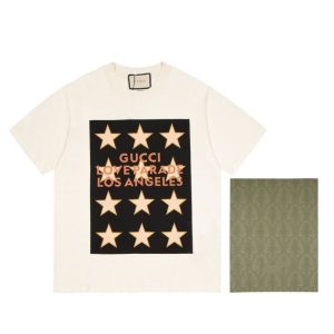 Replica Designer Gucci Women Men Star Letter Print Round Neck Short-Sleeved T-Shirt