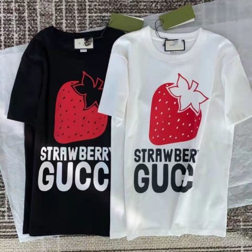 Replica Designer Gucci Women Men Strawberry Princess Cotton Round Neck Short-Sleeved T-Shirt