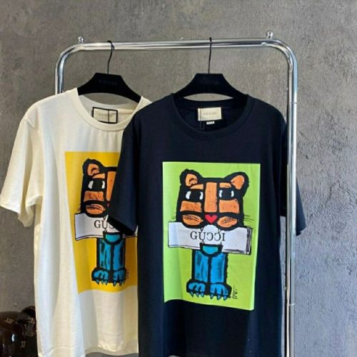 Replica Designer Gucci Women Men Tiger Cotton Printing Short-Sleeved Shirt
