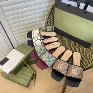Replica Designer Gucci Women Metal Buckle Flat Slippers