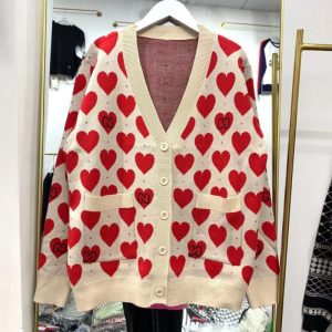 Replica Designer Gucci Women Pink Love Letter Jacquard Sweater Cardigan