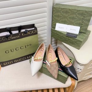 Replica Designer Gucci Women Pointed Metal Letter Bow Single Shoes