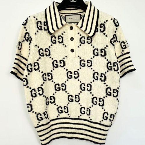 Replica Designer Gucci Women Polo Lapel Button G Old Flower Short-Sleeved Knitted Pullover Top