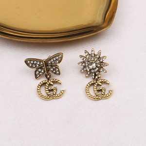 Replica Designer Gucci Women Retro Butterfly Rhinestone Earrings