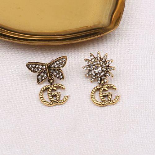 Replica Designer Gucci Women Retro Butterfly Rhinestone Earrings