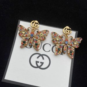 Replica Designer Gucci Women Retro Colored Diamond Butterfly Earrings
