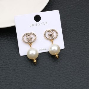 Replica Designer Gucci Women Retro Pearl Bronze Tassel Back Hanging Earrings