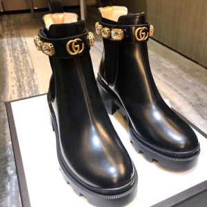 Replica Designer Gucci Women Rhinestone Chain Ankle Boots