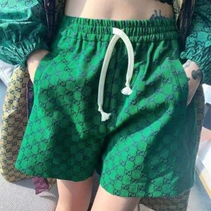 Replica Designer Gucci Women Rope Loose Green Letters Casual Shorts