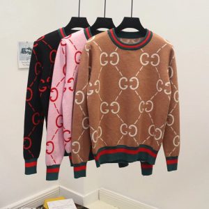 Replica Designer Gucci Women Round Neck Double G Letter Sweater
