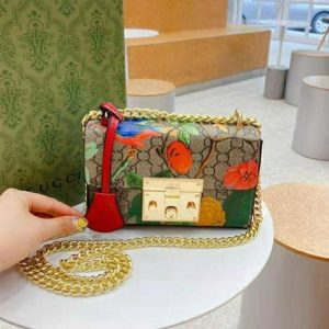Replica Designer Gucci Women Strawberry Print Lock Small Square Shoulder Bag