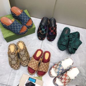 Replica Designer Gucci Women Thick Bottom Canvas Casual Slippers