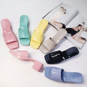 Replica Designer Gucci Women Thick-Heeled Square-Toed Slippers