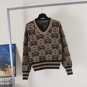 Replica Designer Gucci Women V-Neck Pullover Knitted Knitted Top
