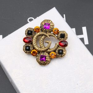 Replica Designer Gucci Women Vintage Simple G Crystal Brooch