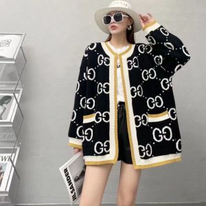 Replica Designer Gucci Women'S Casual Jacquard V-Neck Loose Knit Jacket