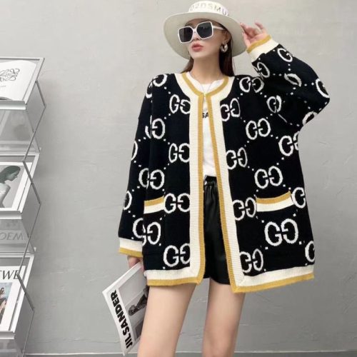 Replica Designer Gucci Women'S Casual Jacquard V-Neck Loose Knit Jacket