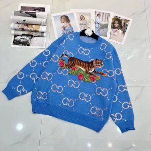 Replica Designer Gucci Womenloose Round Neck Letter Knitted Pullover Sweater