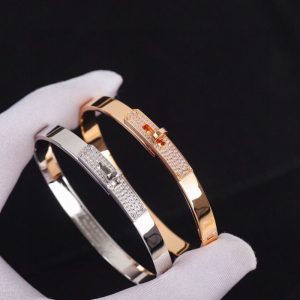 Replica Designer Hermes Button Design Rhinestone Decor Open Bracelet