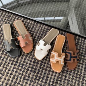 Replica Designer Hermes Fashion Women H Shaped PU Flat Slippers