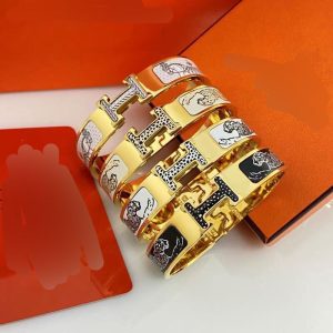 Replica Designer Hermes H Letter Enamel Leopard Pattern Dark Buckle Open Bracelet