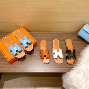 Replica Designer Hermes H Letter Pattern Solid Color Flat Slippers