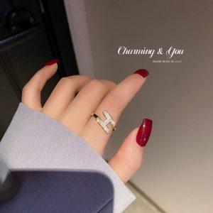 Replica Designer Hermes H Letter Rhinestone Decor Open Ring