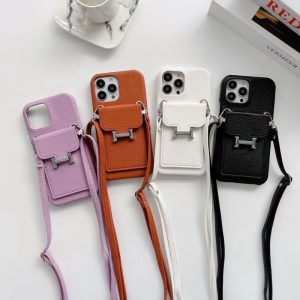 Replica Designer Hermes H Letters Fashion Leather Apple Phone Case
