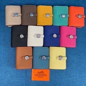 Replica Designer Hermes Lychee Grain Calfskin Silver Buckle Card Holder