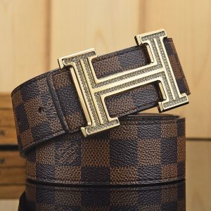 Replica Designer Hermes Men Casual H Letters Double-Row Rhinestones Buckle Belt