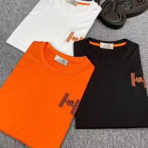 Replica Designer Hermes Men Fashion Simple Embroidery Short-Sleeved T-Shirt