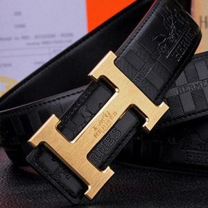 Replica Designer Hermes Men Leather H-Shaped Copper Buckle Belt