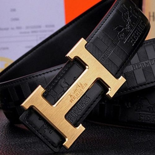 Replica Designer Hermes Men Leather H-Shaped Copper Buckle Belt