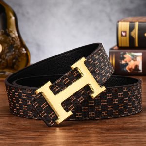 Replica Designer Hermes Men Leather H Smooth Buckle Belt