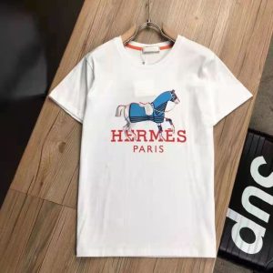 Replica Designer Hermes Men Printing Round Neck Short-Sleeved T-Shirt
