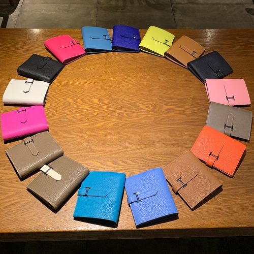 Replica Designer Hermes Solid Color Two-Fold Drawstring H Buckle Wallet