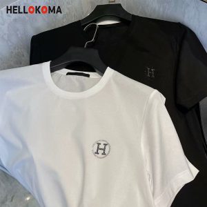 Replica Designer Hermes Unisex H Letter Rhinestone Short-Sleeved T-Shirt