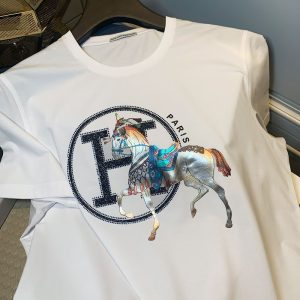 Replica Designer Hermes Unisex Letters Printing Short-Sleeved T-Shirt
