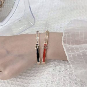 Replica Designer Hermes Women Fashion H Buckle Rhinestones Bracelet